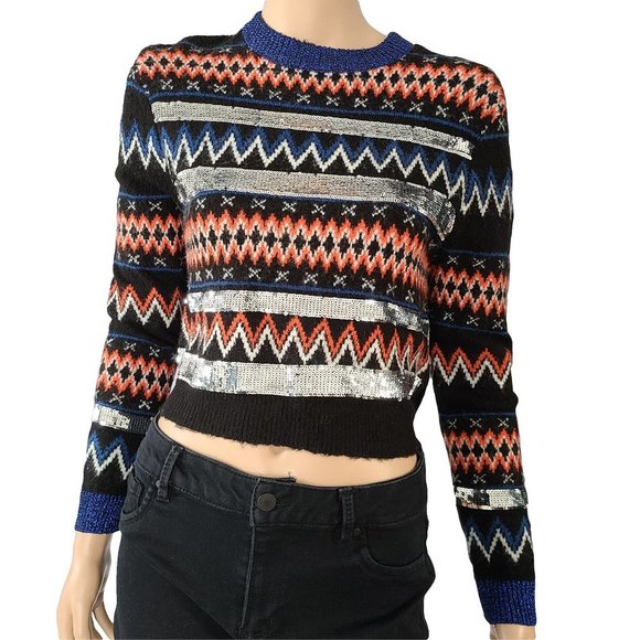 Topshop Black Striped Sequined Sweater 2 new with tags - Picture 1 of 6